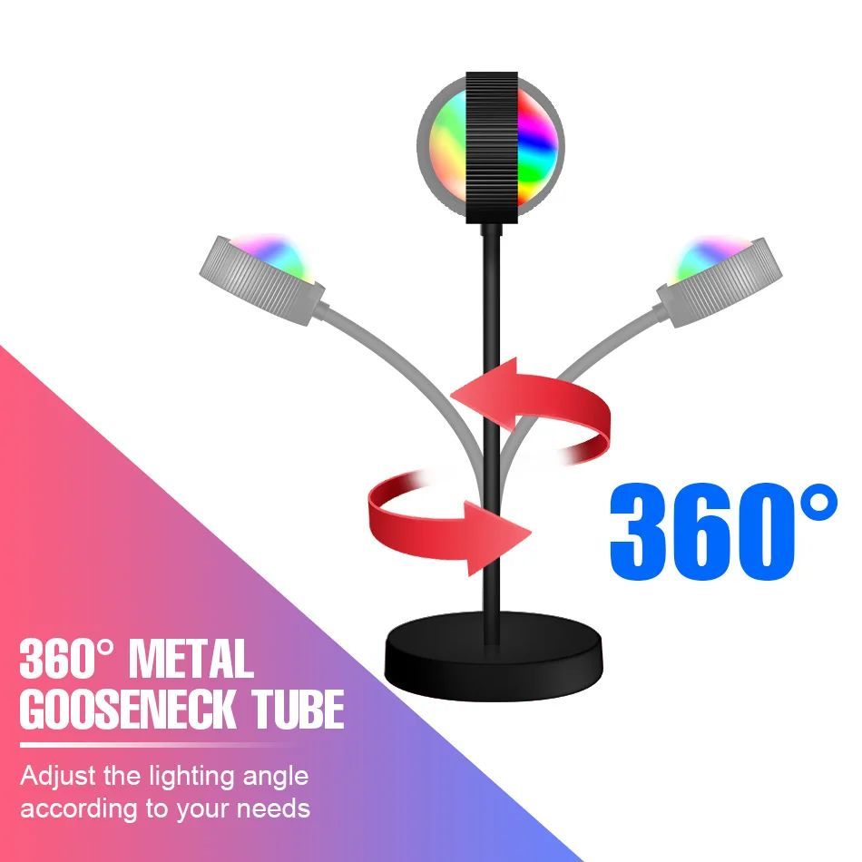 LED Projectors Night Light Backlight Sunset Lamp RGB LED Ring Light Color LED Lamp USB Rainbow Lamp Desk Decoration Home Atmosphere Lighting