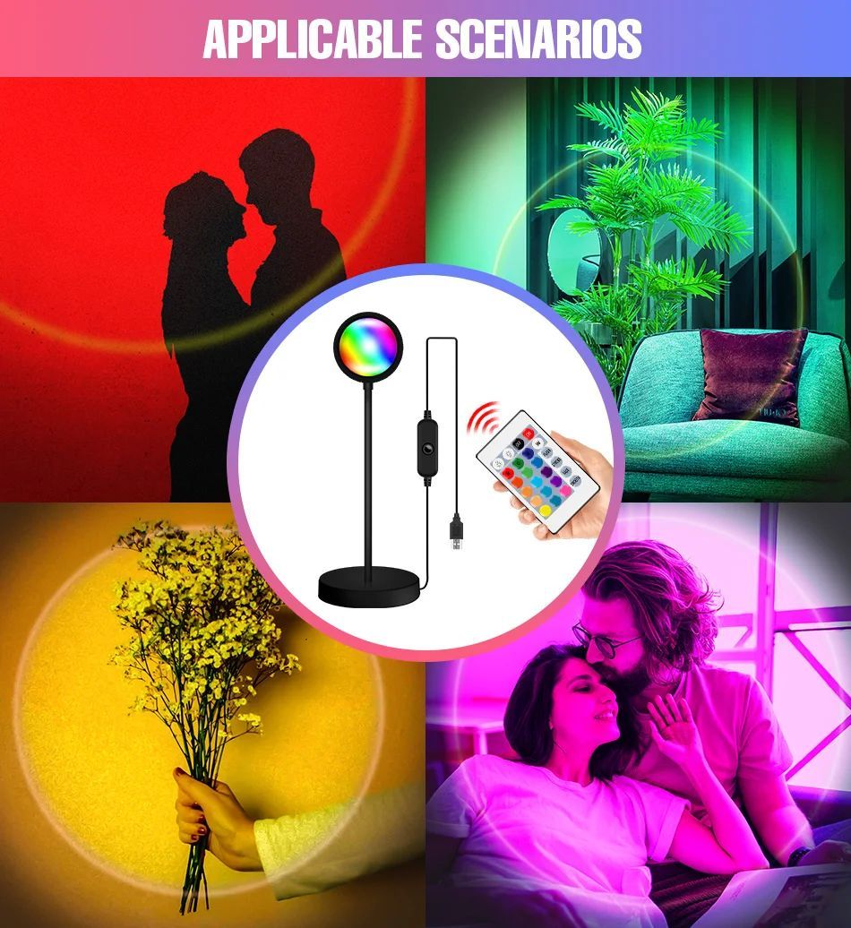 LED Projectors Night Light Backlight Sunset Lamp RGB LED Ring Light Color LED Lamp USB Rainbow Lamp Desk Decoration Home Atmosphere Lighting