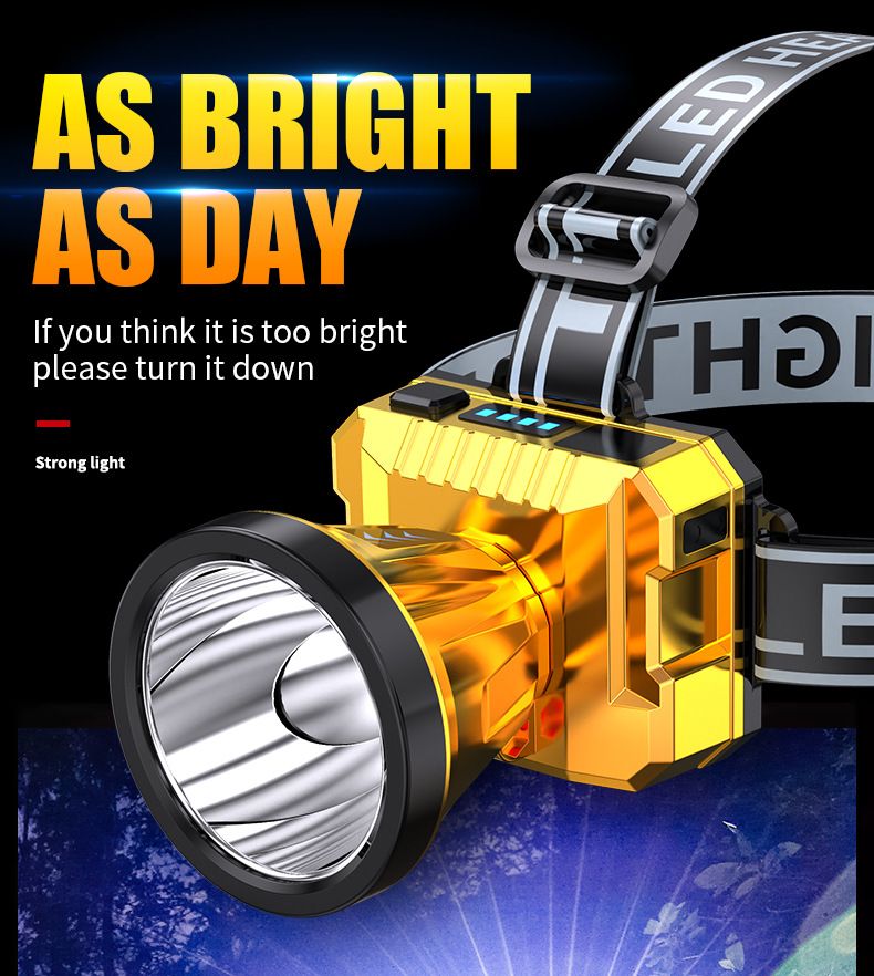 Rechargeable LED Headlamp White Laser Headlight 3 Modes Large Caliber Light Cup Adjustable Angle Flashlight Outdoor Torch IPX6 Waterproof