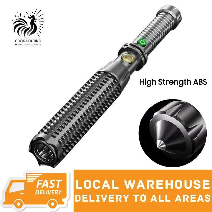 Multi-Function Flashlight Rechargeable Wolfsbane Defensive Torch High Brightness Flashlight Tapered Window Breaker Security Patrol Emergency Self-Help Torch