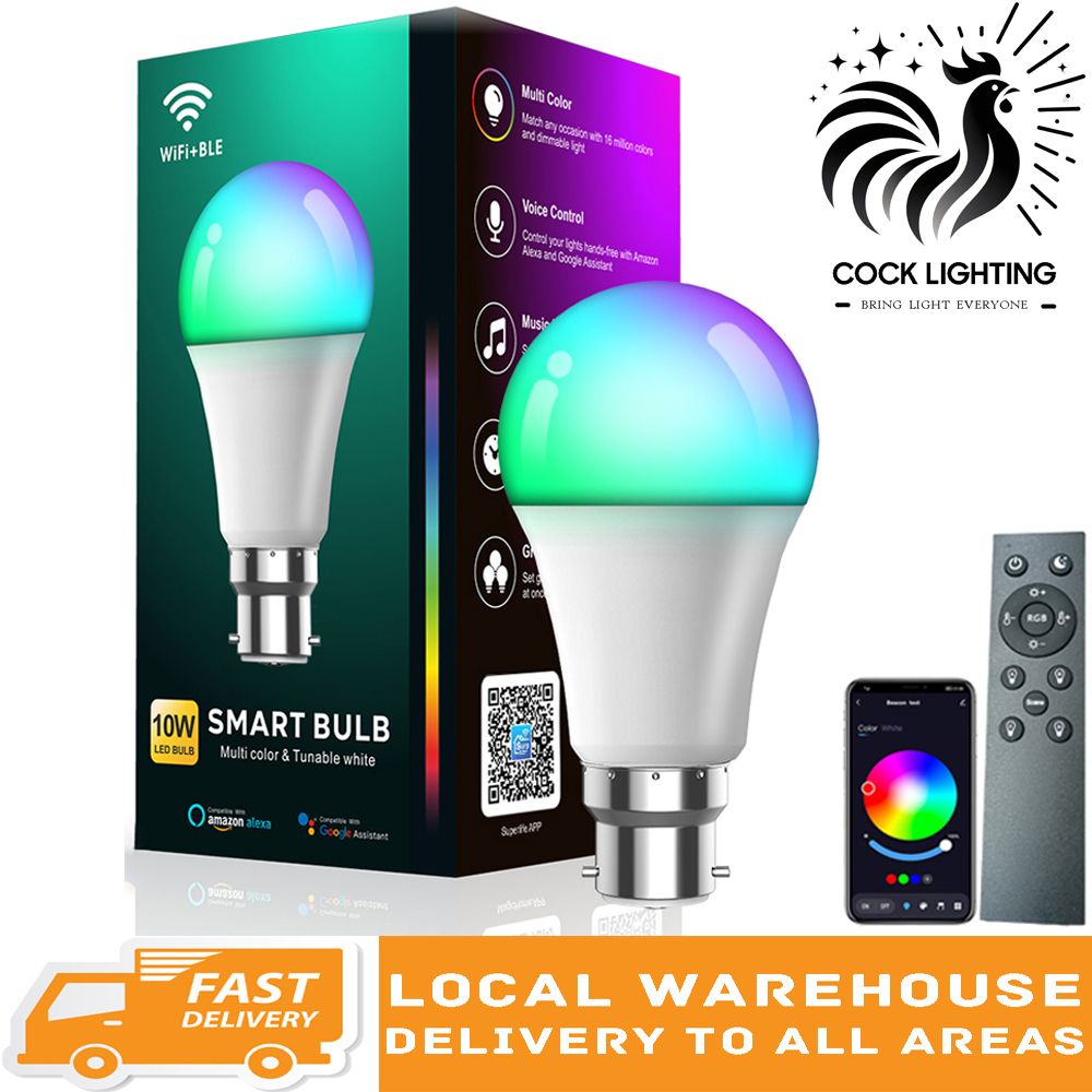 B22 WIFI+Bluetooth 10W Smart Bulbs Music Sync 16 Million DIY Colours Dimmable RGBCC App&Remote Control