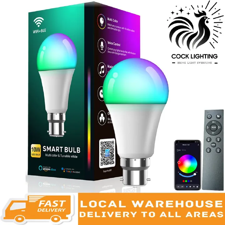 B22 WIFI+Bluetooth 10W Smart Bulbs Music Sync 16 Million DIY Colours Dimmable RGBCC App&Remote Control