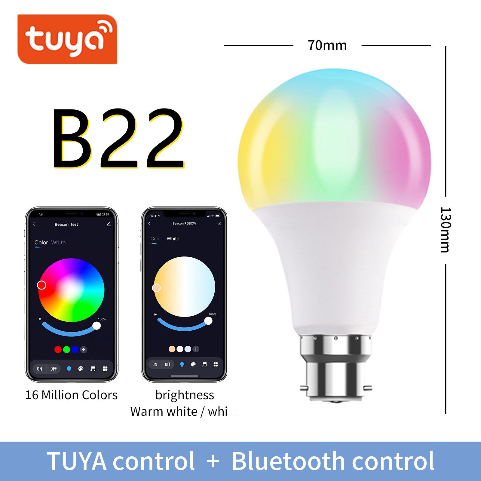 B22 WIFI+Bluetooth 10W Smart Bulbs Music Sync 16 Million DIY Colours Dimmable RGBCC App&Remote Control