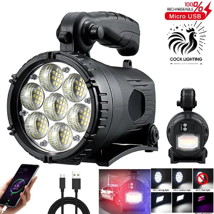 Super Lighting Floodlights LED Torches High Power Dual Light LED Searchlight Rechargeable Multifunction Work Light Flashlight Waterproof Work Lamp Torch