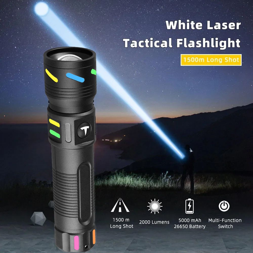 High Brightness White Laser Torch Rechargable 5 modes Zoomable Flashlight Portable Multi-Function Torchs