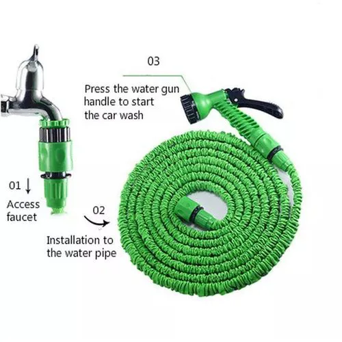 60M Magic Flexible Expanding Water Hose Pipe Perfect for gardens, patios and cars. Innovative design expands to 3 times its original size when water is turned on, fully retracting when water is OFF