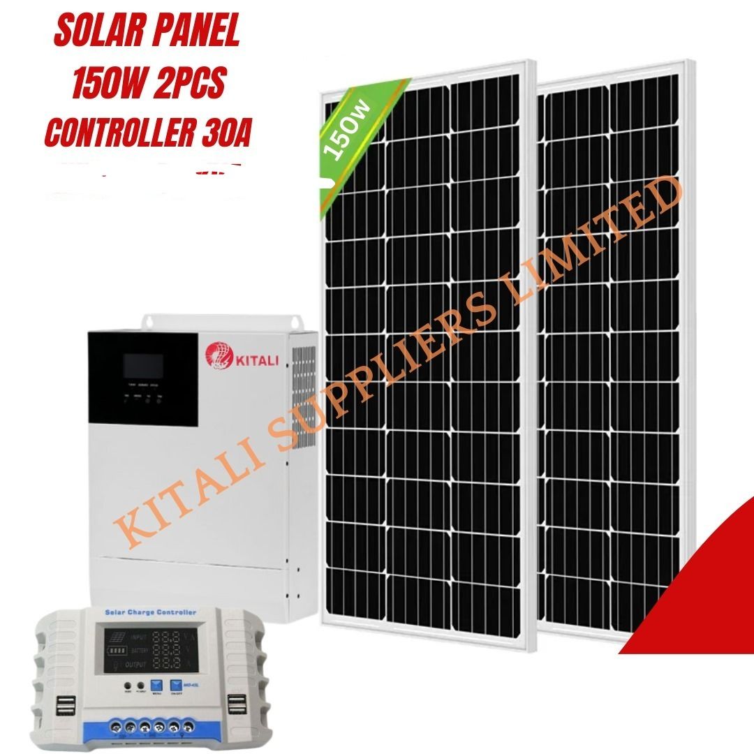 150w solar panel 2pc  monocrystaline all weather,  2kva hybrid inverter  30amps controller