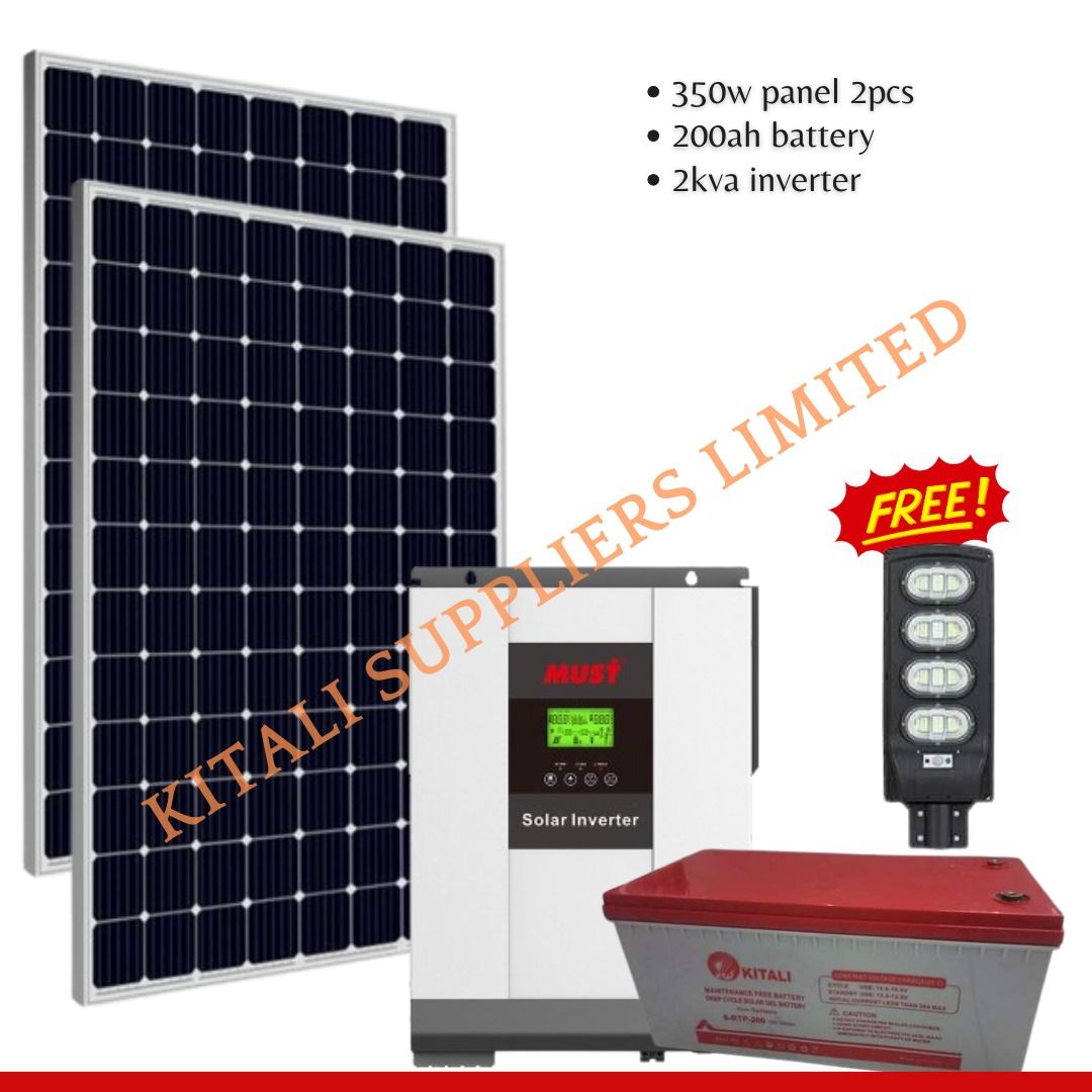 350w solar panel  2pc, 200ah battery kitali  2kva must inverter
