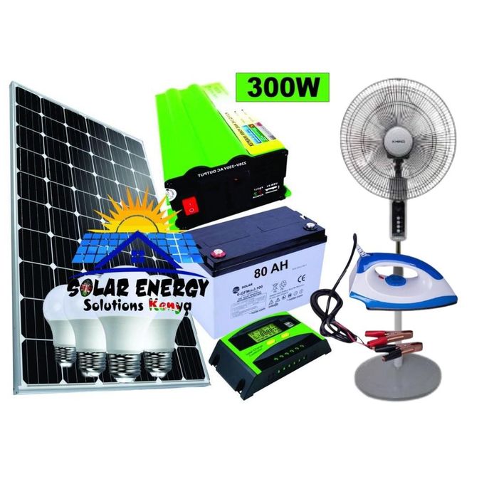 Solarmax 100W Solar Panel Full Installation Kit 100W Solar Panel + 80AH Solar Battery + 300W Solar Inverter + 10AH Solar Controller + Free Solar Iron Box + Free Standing DC Solar Fan