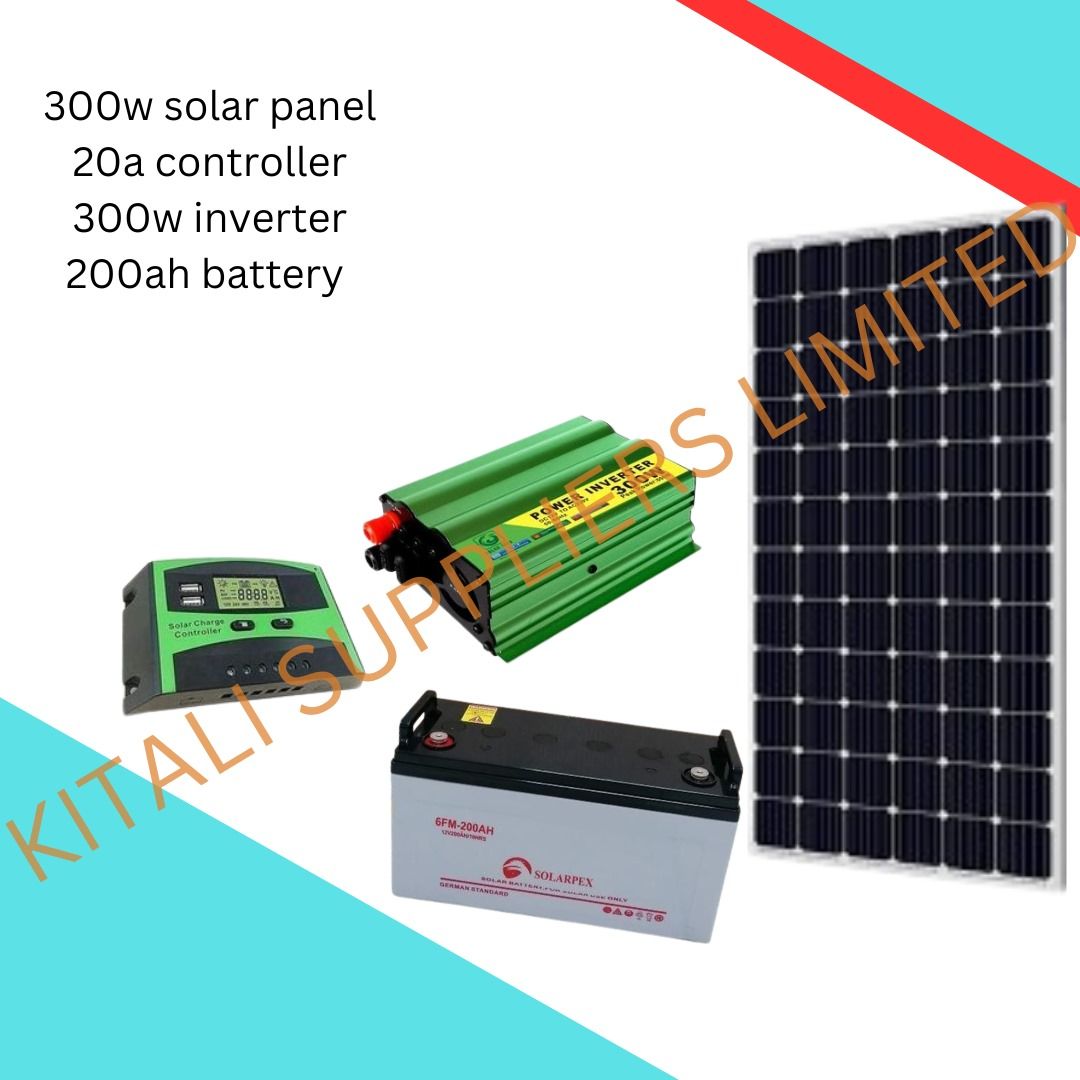300w solar panel 200ah dry cell battery,  300w inverter  20amps digital controller