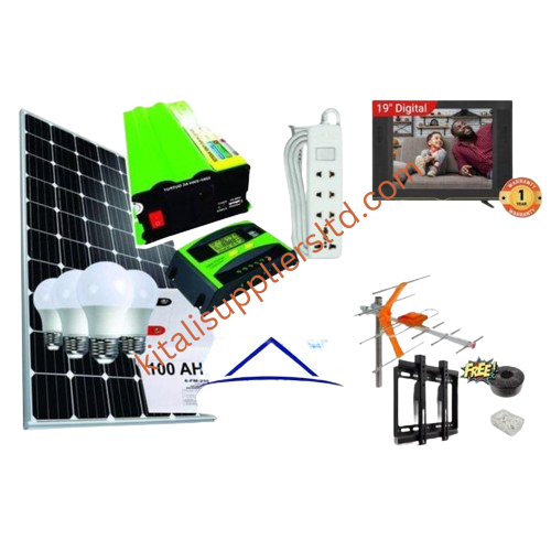 Solarmax 100 W Solar Panel Full Kit ( 25 Years Warrant on Solar Panel ) + 100 AH Solar Battery + 600 W Solar Power Inverter + 10 AH Solar Charge Controller + Free 19 inches DC TV + Wall Mount + Free A