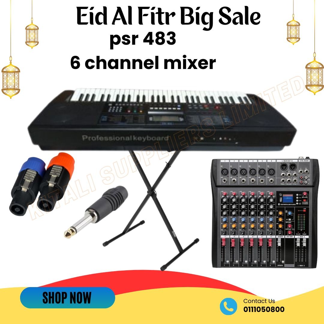 Special offer for 483 keyboard, 6 channel mixer  keyboard stand 2pc specon 2pc jack pin aerial
