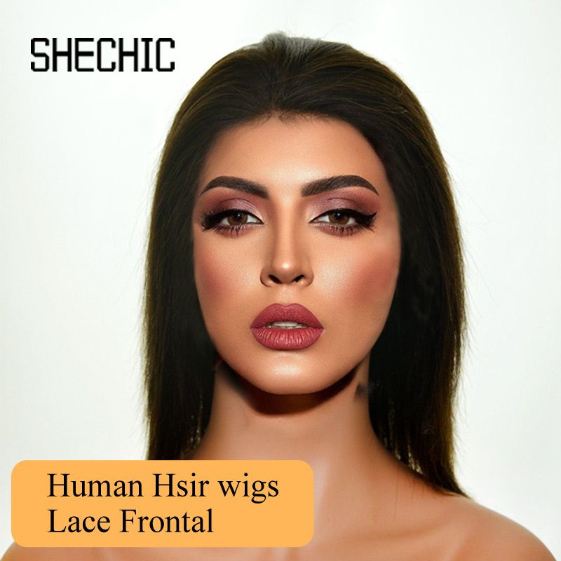 Females Human Hair Wigs frontal lace black 12 inch Black Women straight hair wigs gift for girl