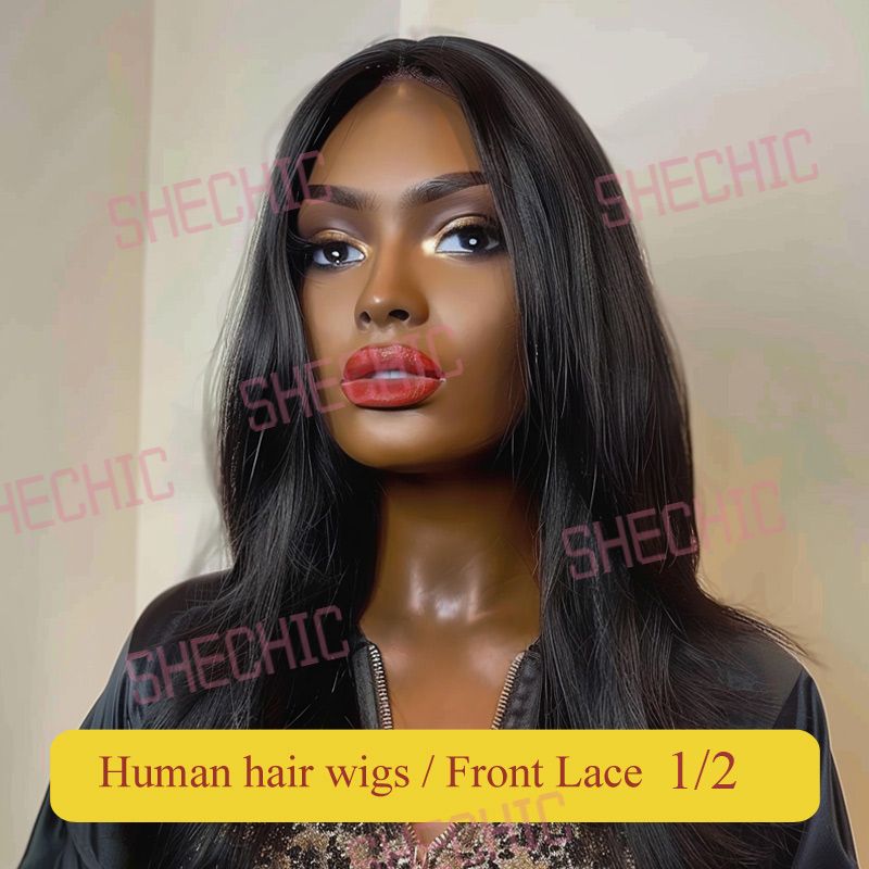 Human Hair Wigs for Lady Full Lace Wigs black 22 inch Long Wigs