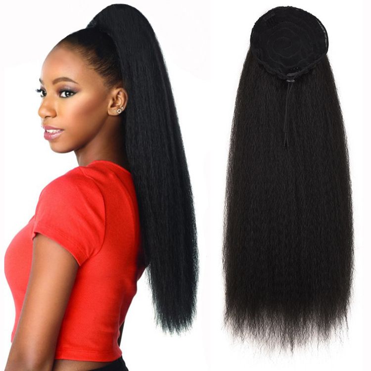 Premium 24inch Yaki Ponytail Hair Extensions Long Wigs Hair Corn Silk Yaki Wigs for Black Women Synthetic Hair Soft Corn Curly Wig Fluffy Girls First Hair Ponytail Extension Black Girl