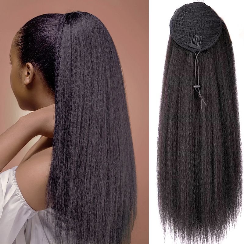 Premium 24inch Yaki Ponytail Hair Extensions Long Wigs Hair Corn Silk Yaki Wigs for Black Women Synthetic Hair Soft Corn Curly Wig Fluffy Girls First Hair Ponytail Extension Black Girl