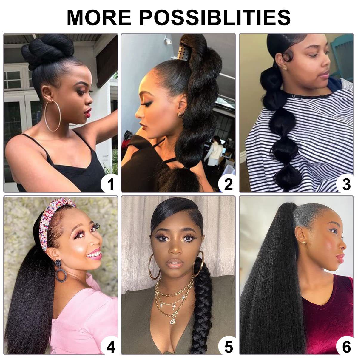 Premium 24inch Yaki Ponytail Hair Extensions Long Wigs Hair Corn Silk Yaki Wigs for Black Women Synthetic Hair Soft Corn Curly Wig Fluffy Girls First Hair Ponytail Extension Black Girl
