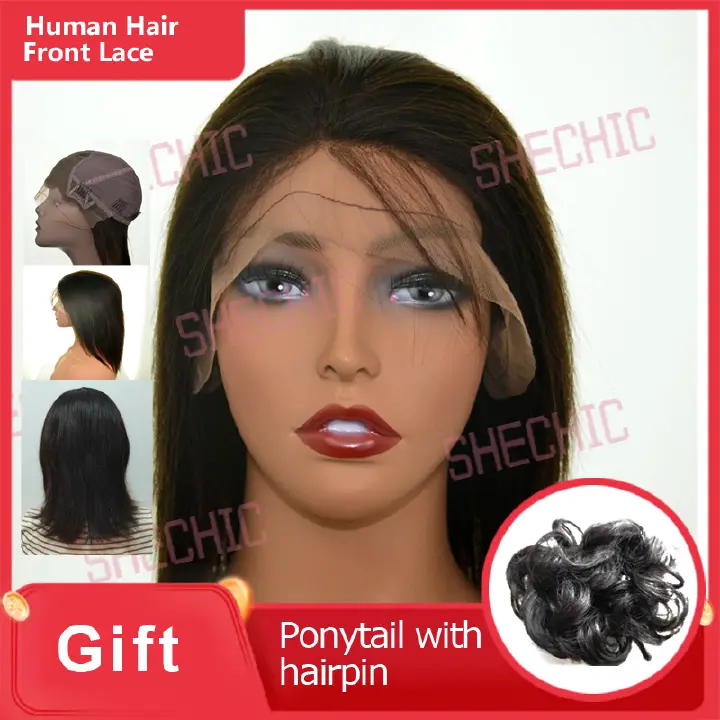 13x4 Lace Frontal Human Hair Wig Natural black 6 Inch Curly Pixie Wig
