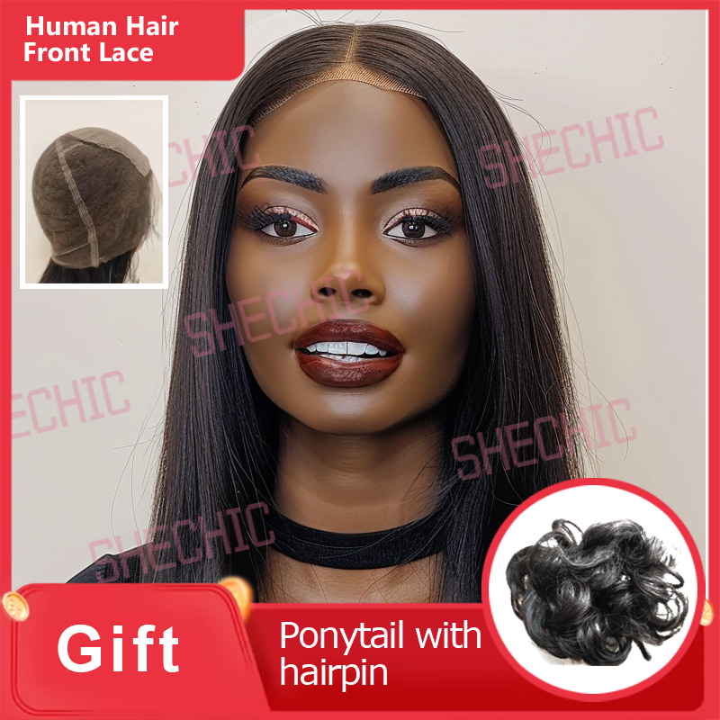 Lady Lace Human Hair Wigs Straight Long Full Lace Wigs for Women and Girls Gift 22 inch
