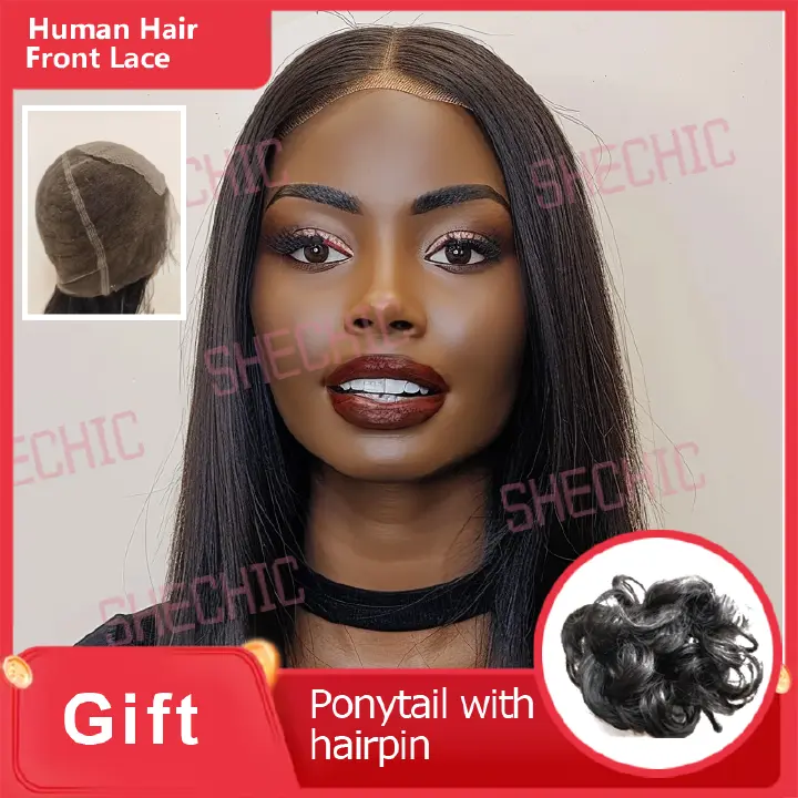 Lady Lace Human Hair Wigs Straight Long Full Lace Wigs for Women and Girls Gift 22 inch