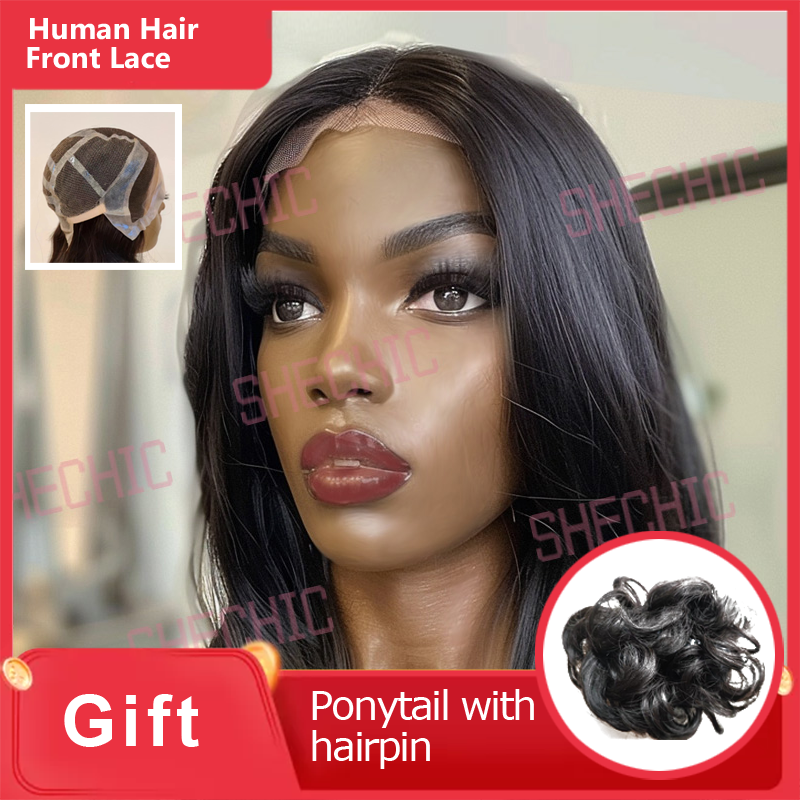 Lady Human Hair Wigs Full Lace 14 inch Black Lace Wigs for Women and Girls Gift