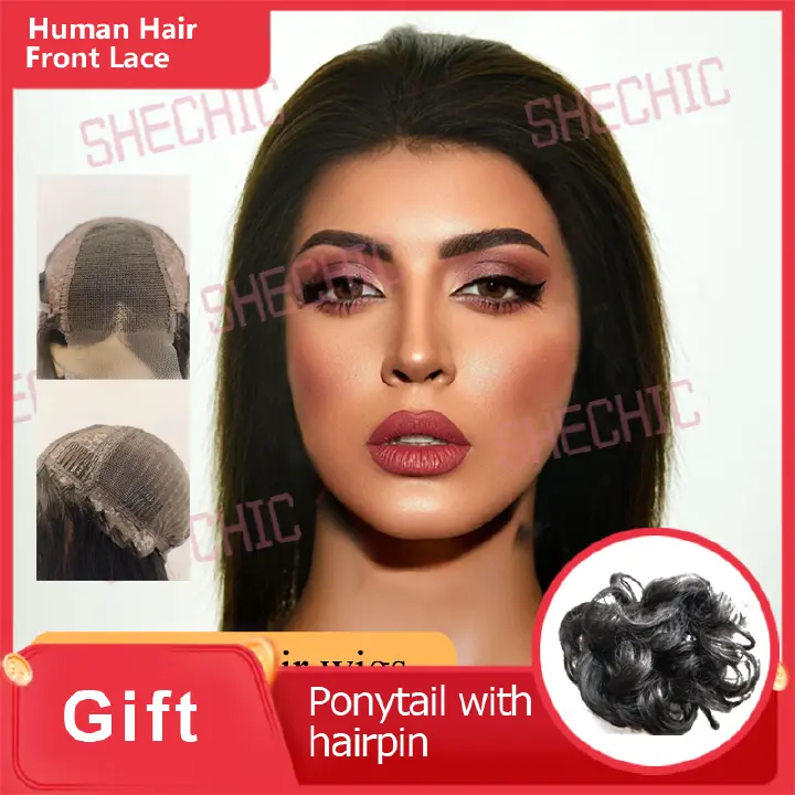 Females Human Hair Wigs frontal lace black 12 inch Black Women straight hair wigs gift for girl
