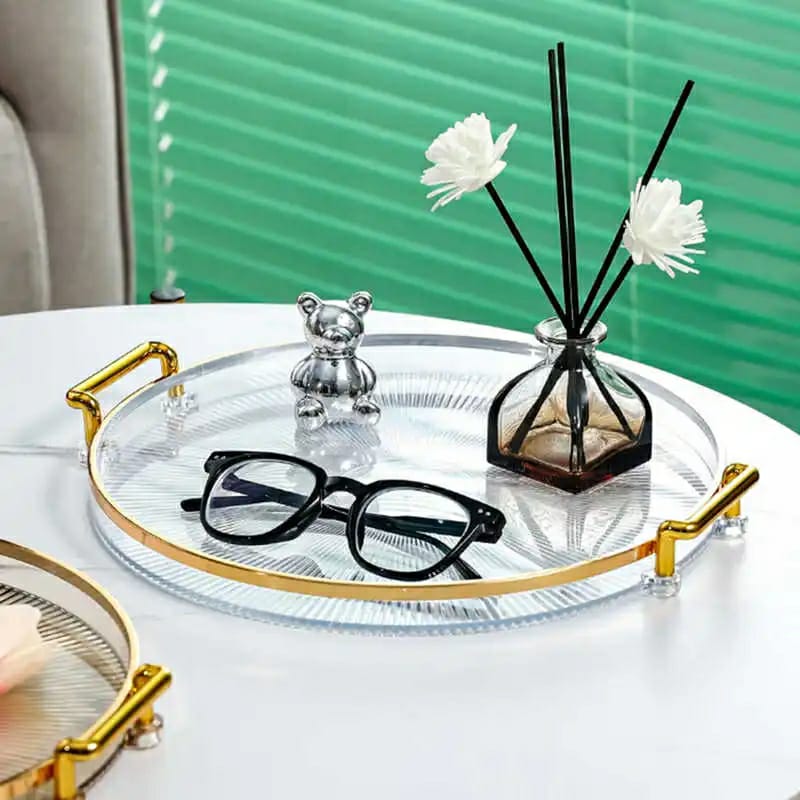 ROUND  decor Modern Creative Striped Tray WITH  Gold Rimmed