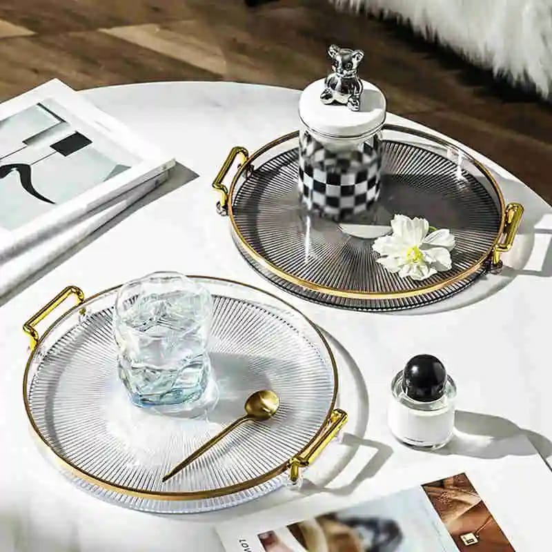 ROUND  decor Modern Creative Striped Tray WITH  Gold Rimmed