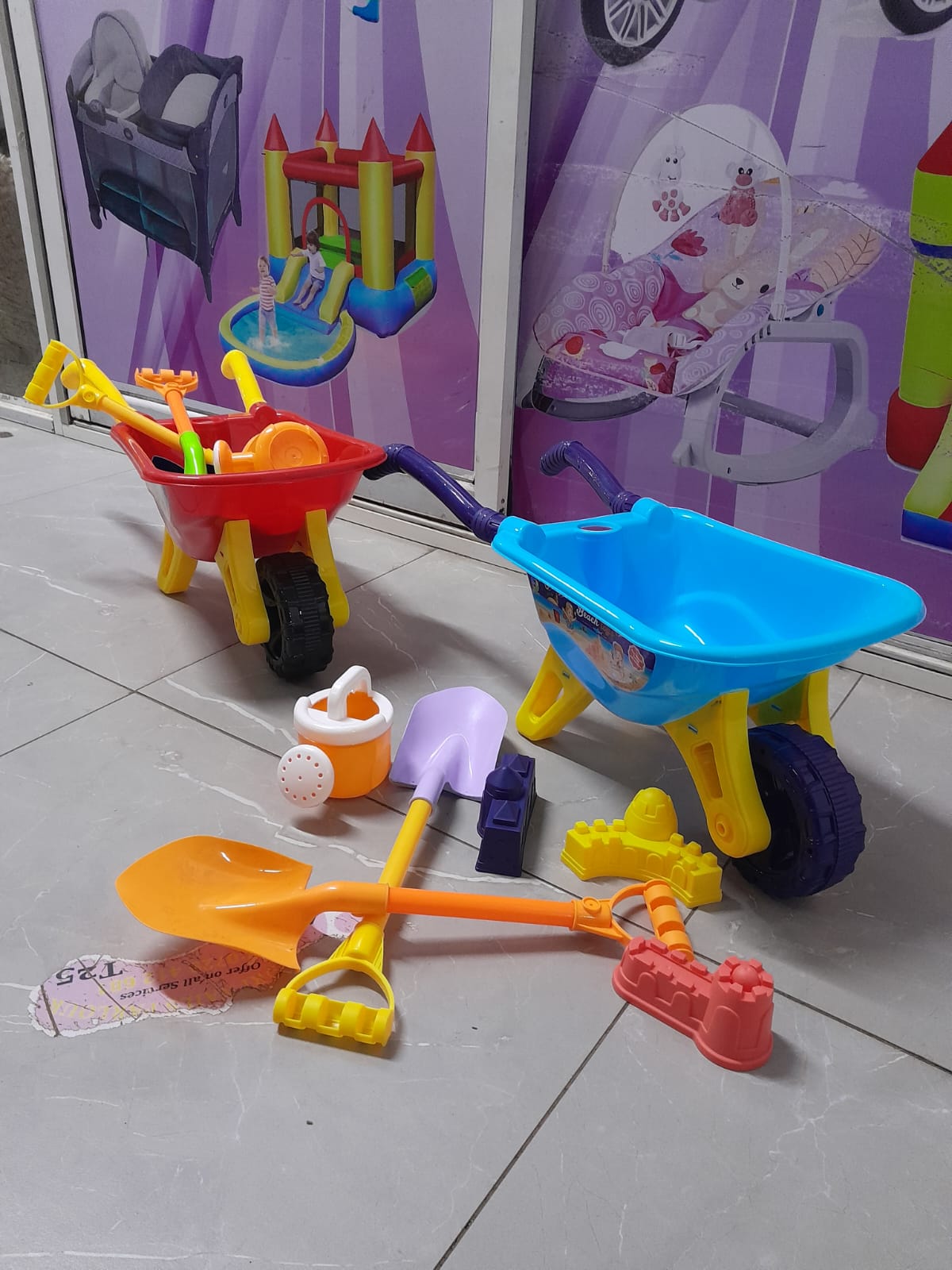 Beach toys/ garden wheelbarrow tools
Doll accessories