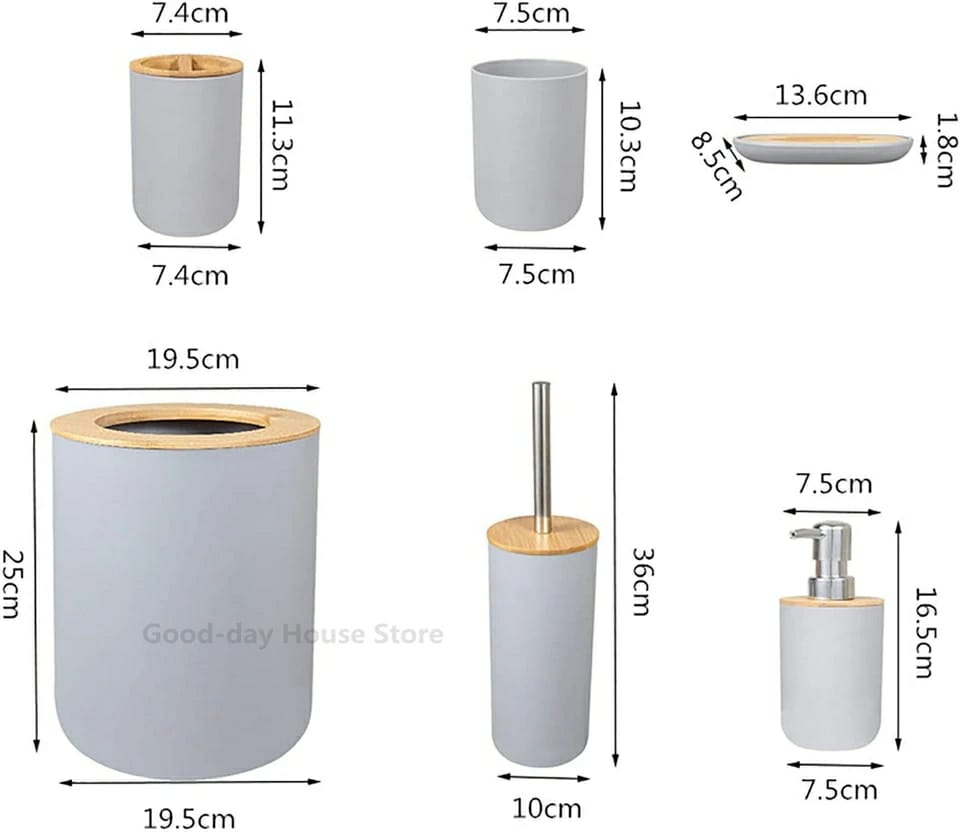 OFFER 6 in 1 plastic with bamboo lid bathroom organizer set

⏯it has☑ Dustin
                ☑ toilet brush
                ☑ toothbrush holder
                ☑soap dish
                ☑ toothbrush