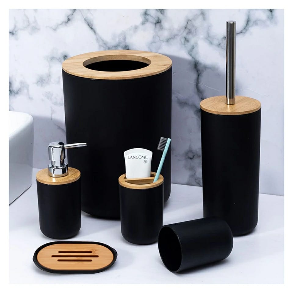 OFFER 6 in 1 plastic with bamboo lid bathroom organizer set

⏯it has☑ Dustin
                ☑ toilet brush
                ☑ toothbrush holder
                ☑soap dish
                ☑ toothbrush