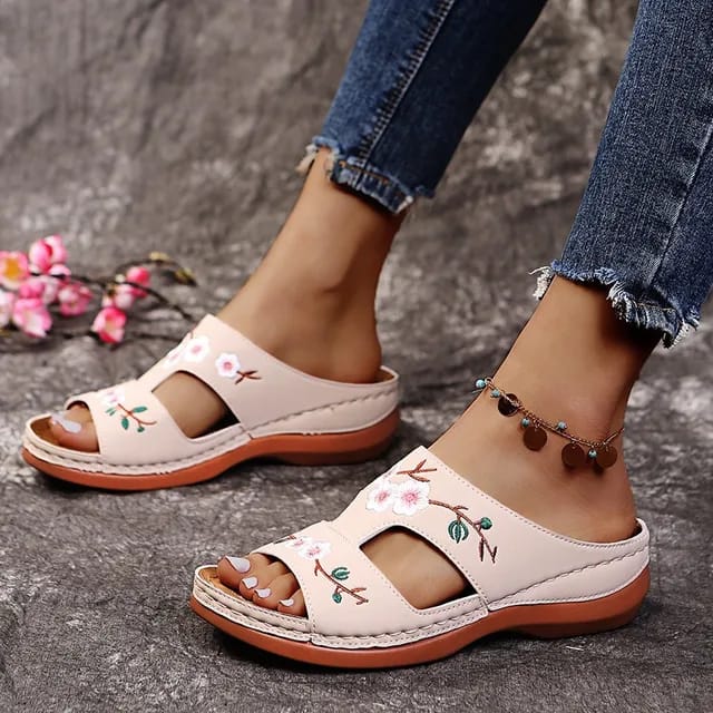 High quality fancy ladies FLOWERED OPEN WEDGE