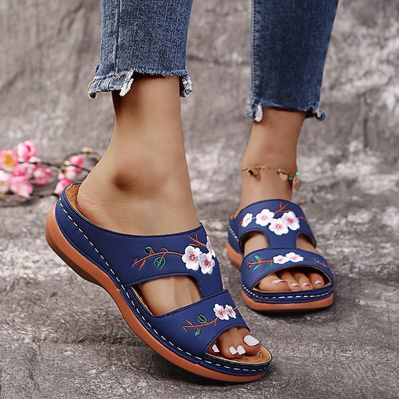 High quality fancy ladies FLOWERED OPEN WEDGE