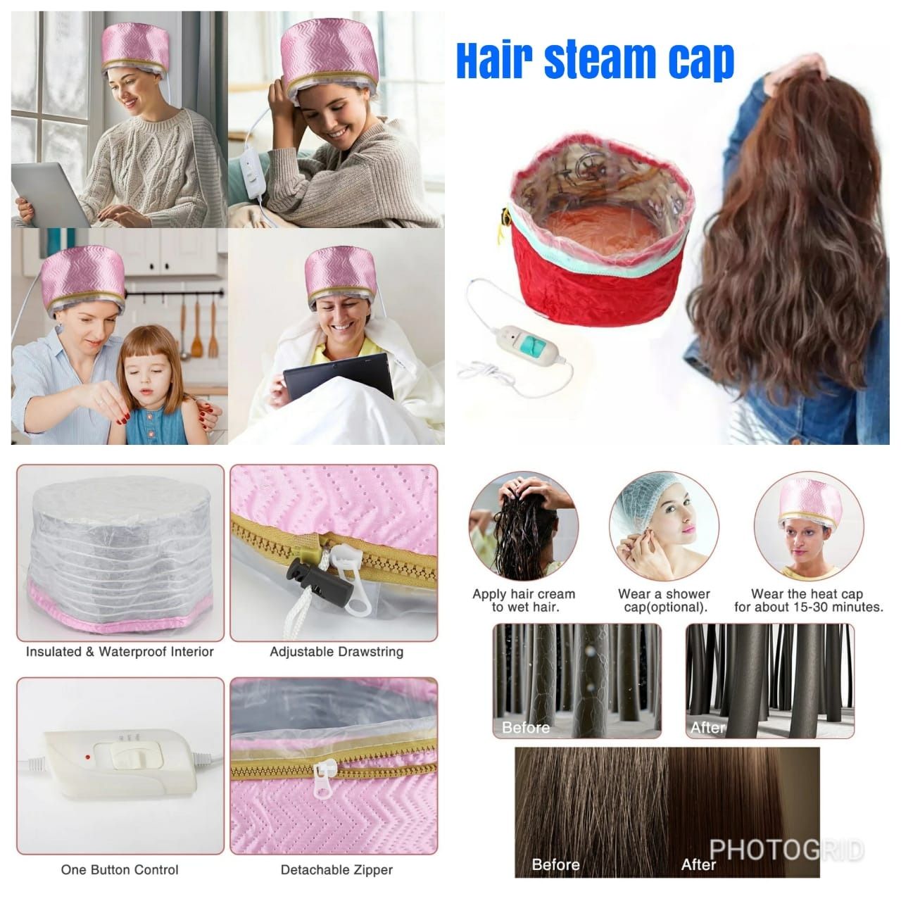 Electric Hair steam cap with temperature control setting