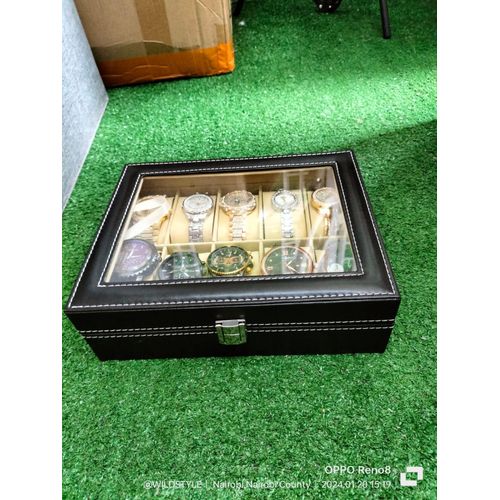 10 slots watch organizer Display for watches Storage case for jewelry with lock Material: Leather