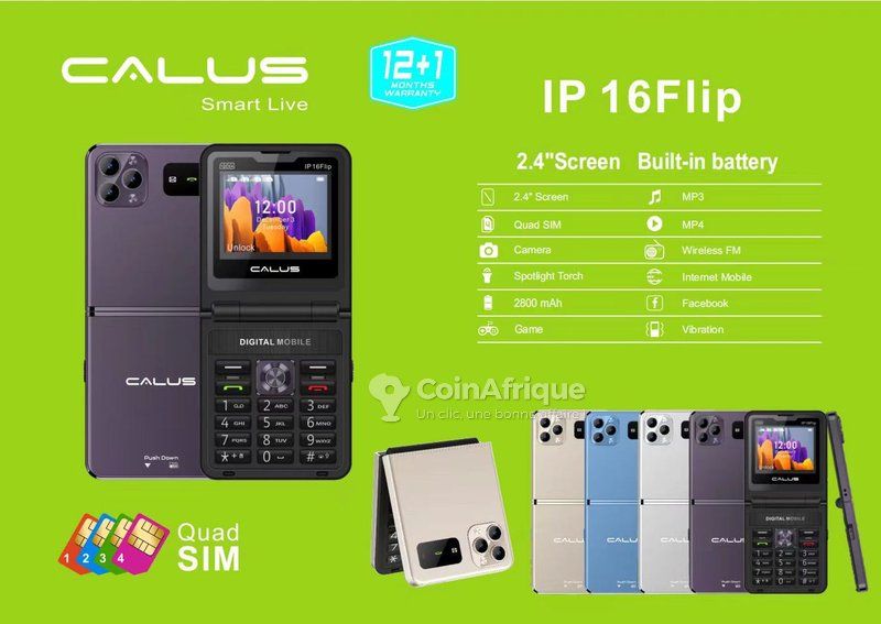 Calus IP 16 Flip quad-sim, 2800maH built-in battery