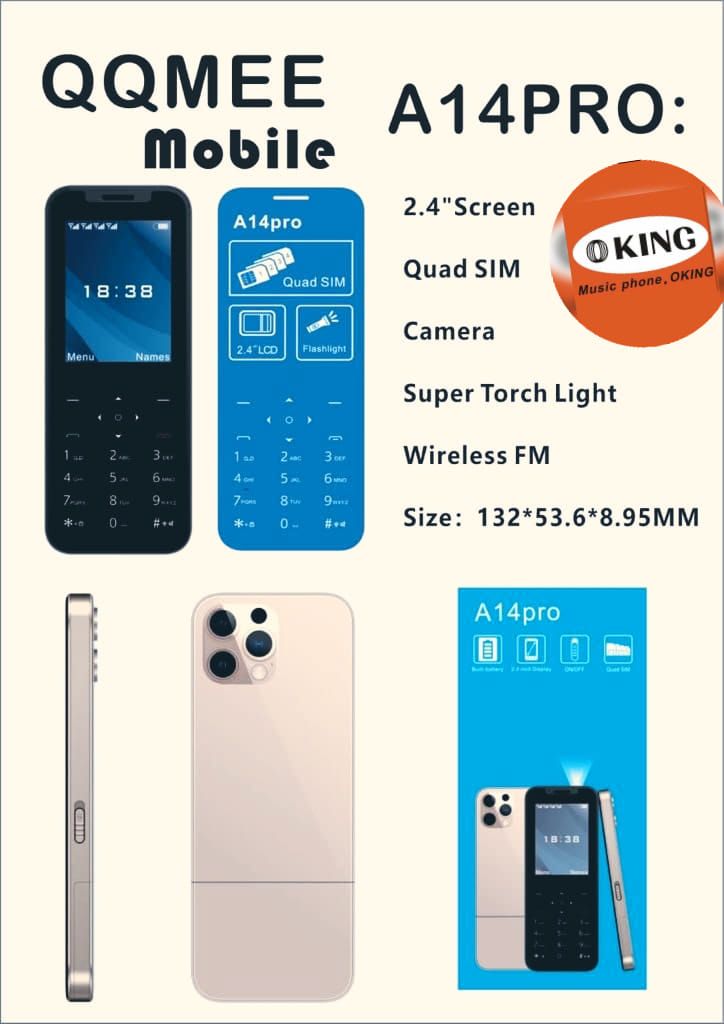 Oking A14 Pro  With 4 SIM Cards Slot iPhone Design. 2300mAh Inbuilt Battery feature phones