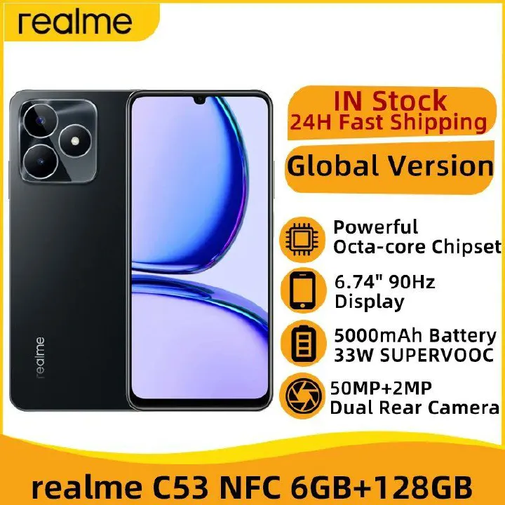 Realme C53 6.74'' 90Hz Display Mini Capsule 128GB Storage 6GB ROM 50MP AI Camera 33W 5000mAh Smart Phones