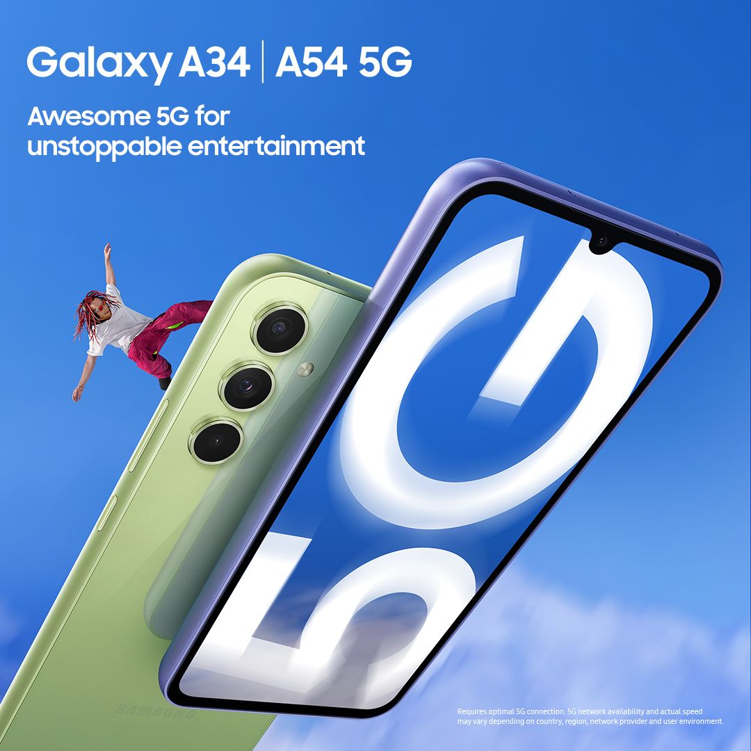 Samsung Galaxy A34 5G 128GB Storage 8GB Ram IP67 Waterproof and dust resistant 6.6'' 120Hz Amoled screen 48MP Tripple camera Android 13 5000mAh 25W Fingerint unlock Dual sim smartphone