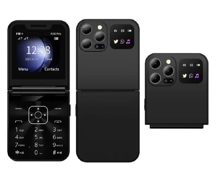 Oking A50 Pro Flip Phone, 2.6" (Dual SIM), Wireless FM -Type C charger feature smart touch button kabambe katululu phone