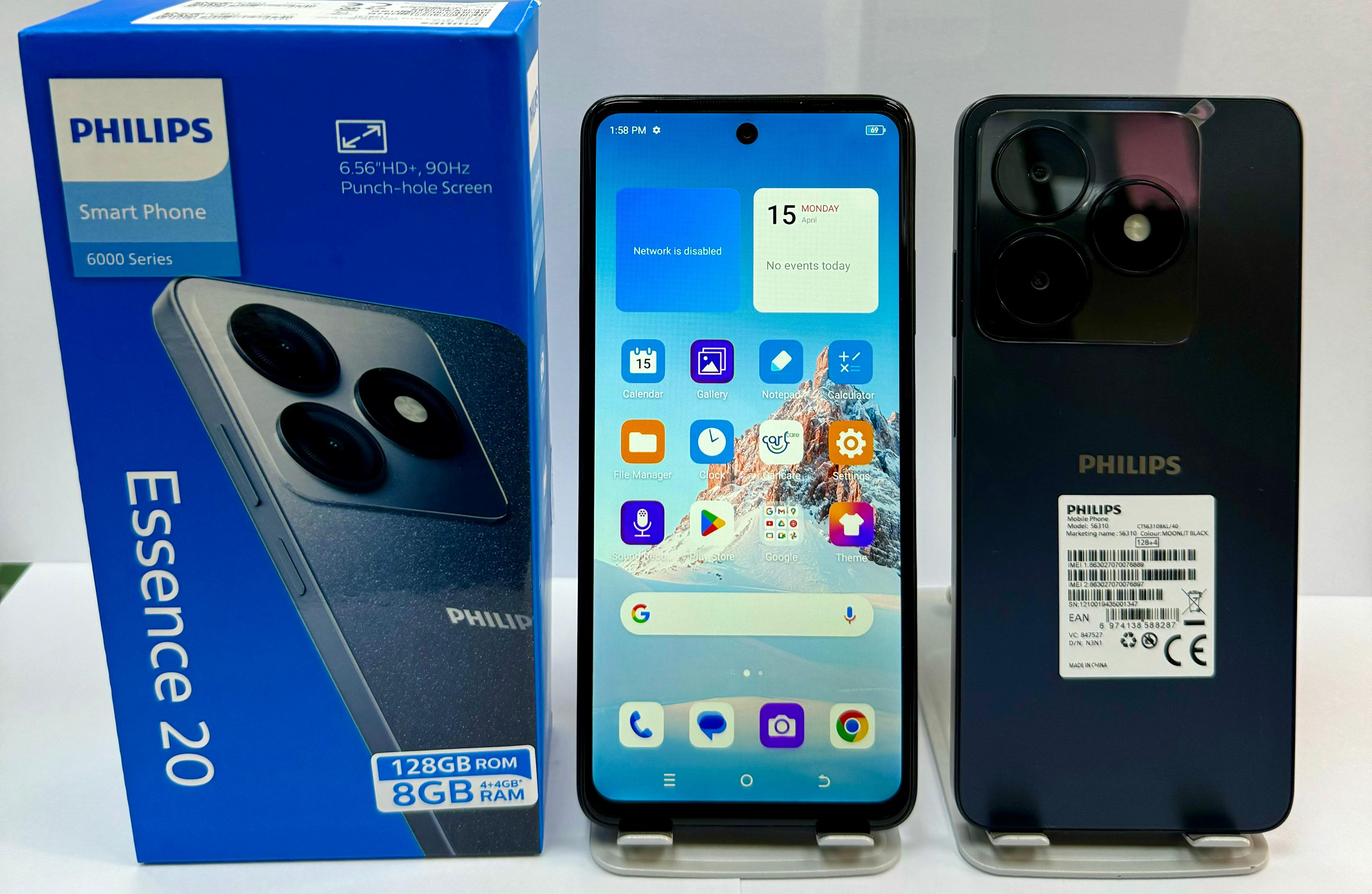 PHILIPS 6000 SERIES ESSENSE 20 128GBROM +8GB RAM 6.5"INCHES HD+90HZ PUNCH HOLE SCREEN,50MP REAR CAMERA+ 8MP FRONT CAMERA  FINGERPRINT SENSOR  5000mAh BATTERY 4G/3G/2G NETWORK,TYPE C CHARGER SMARTPHONE