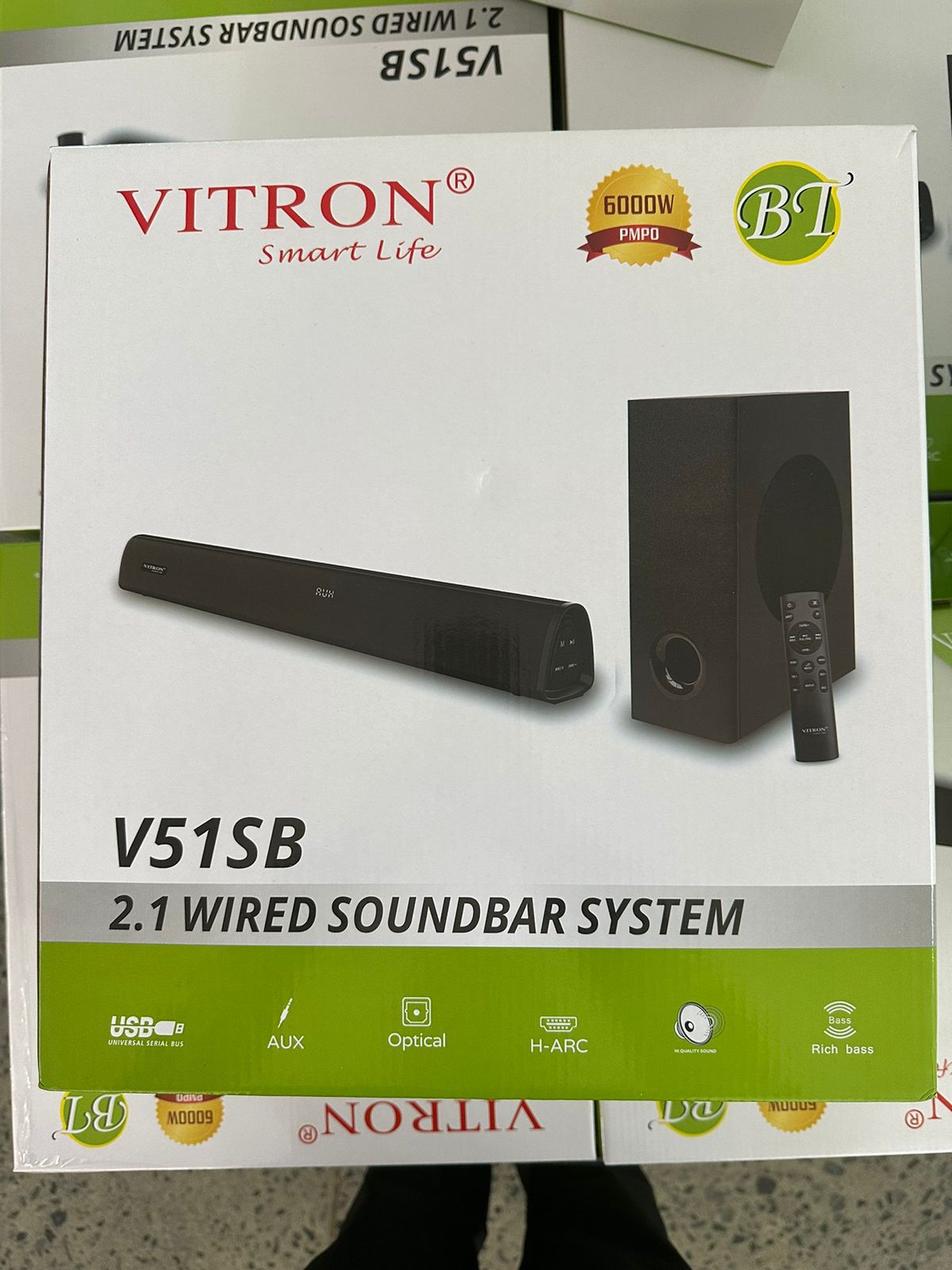 VITRON SOUND BAR SUBWOOFER HOME THEATRE SYSTEM-BLUETOOTH/FM/USB