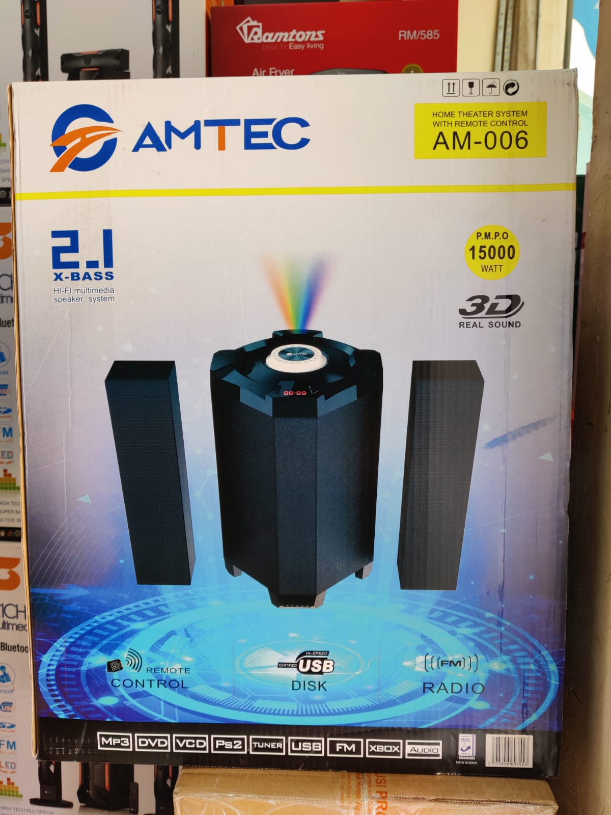 AMTEC 2.1 CH HOME THEATRE SUBWOFER SPEAKER SYSTEM-BT/FM/USB-15000W