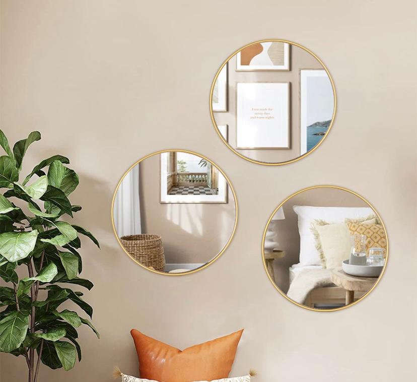 3 in 1 wall round mirrors 25cm diameter;
You can simply hang this mirror over a nail or hook for easy installation with an industrial flair.