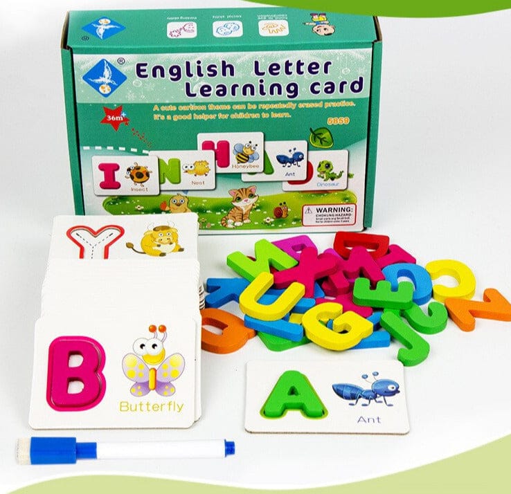 English letter  learning card Wooden letter Practice card matching game puzzle English spelling words early education building blocks children's toys; Learning Letters