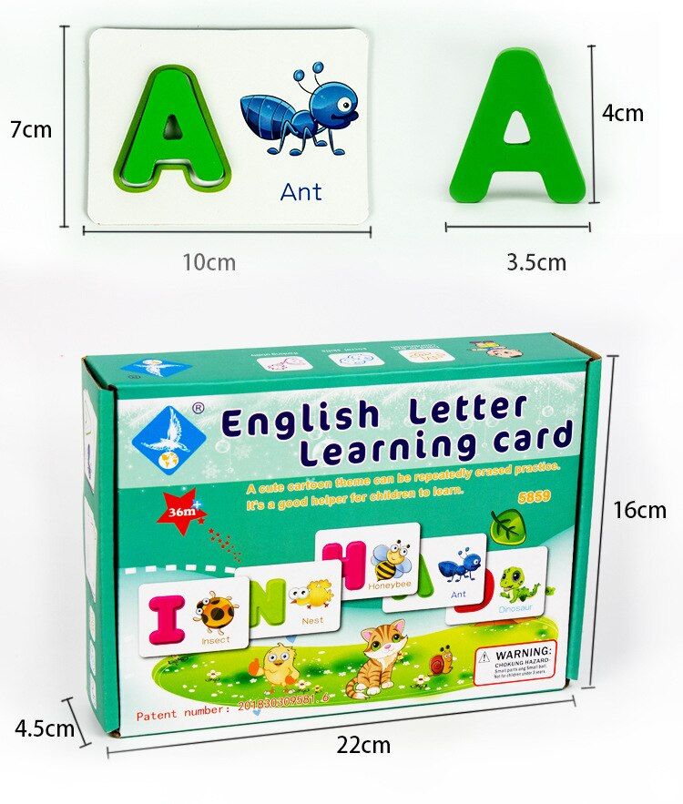 English letter  learning card Wooden letter Practice card matching game puzzle English spelling words early education building blocks children's toys; Learning Letters