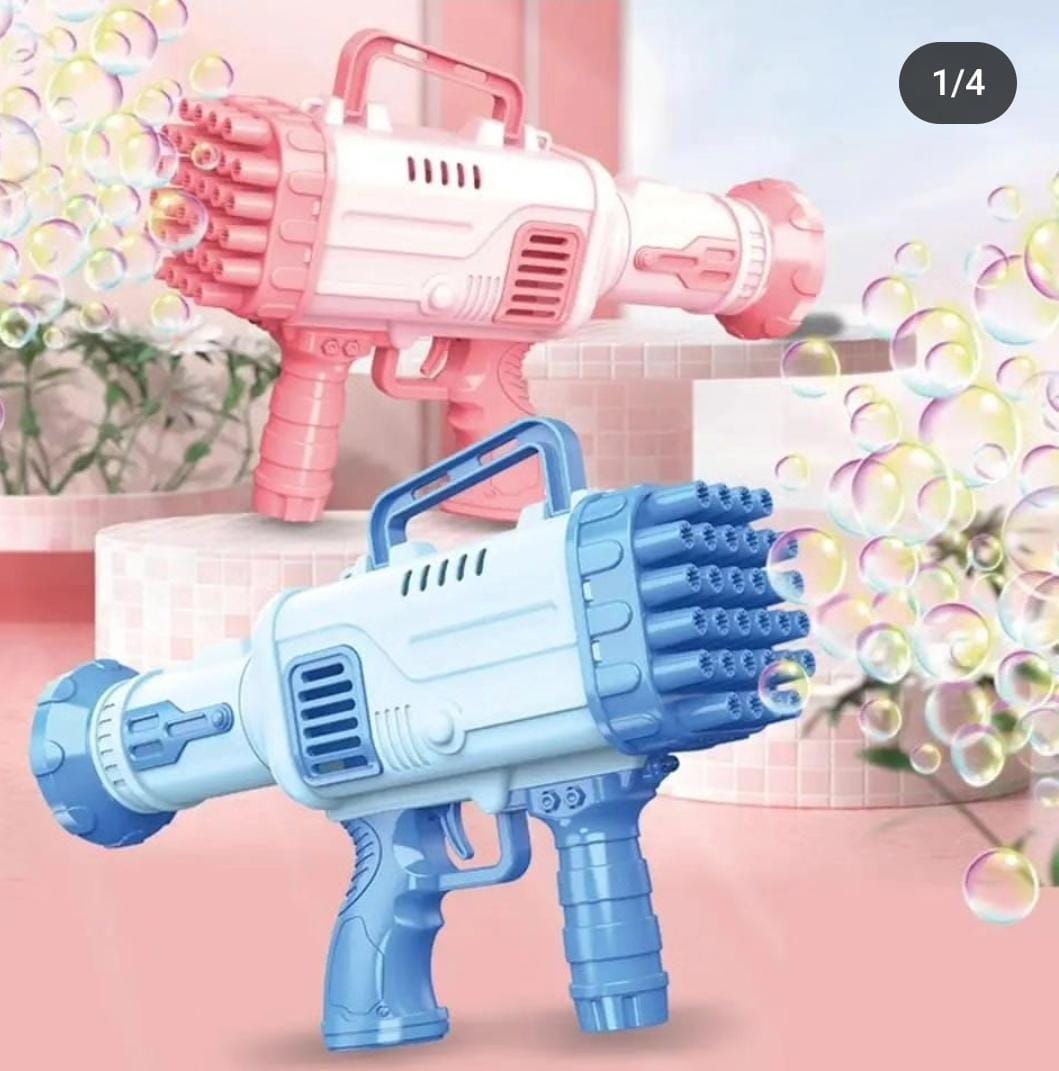 Kids 36 holes  bubble gunThe bubble gun is made of non-toxic ABS material, safe for children, no water leakage or spill design. Very safe for children and pets. Kids can carry the bubble gun with conf