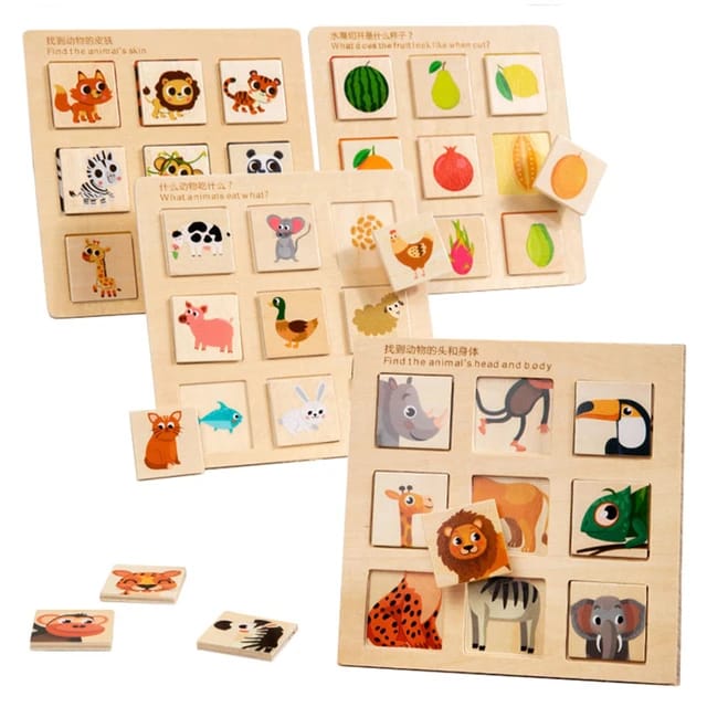 4 in 1 matching wooden puzzleMade of high quality wooden material, durable and eco-friendly.
A simple shape matching game, and trains the baby's shape recognition ability.
Train children's hands-on ab