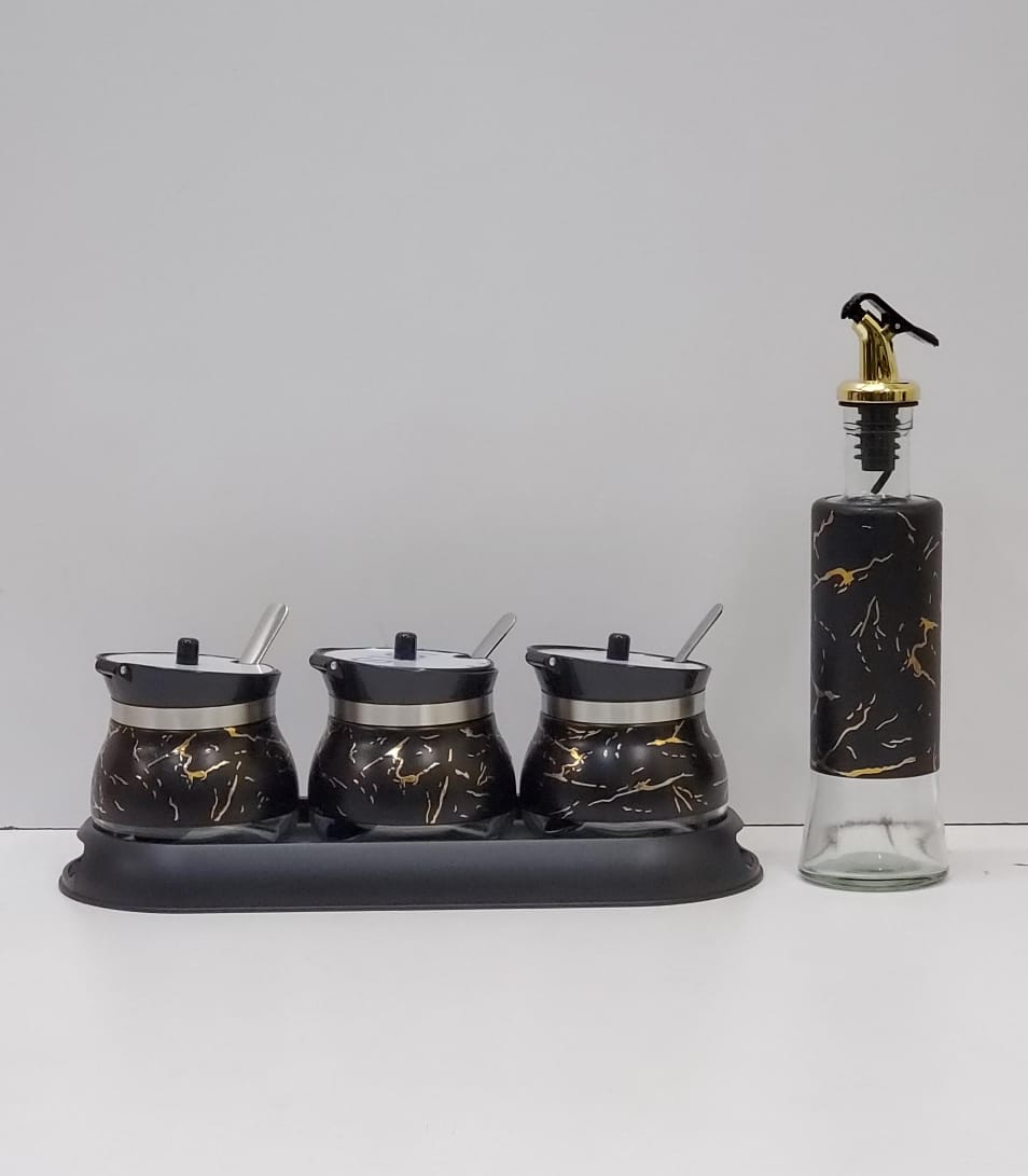 3pc condiments set +Oil jar 320ml Conveniently designed, to safely hold and store tea, ...