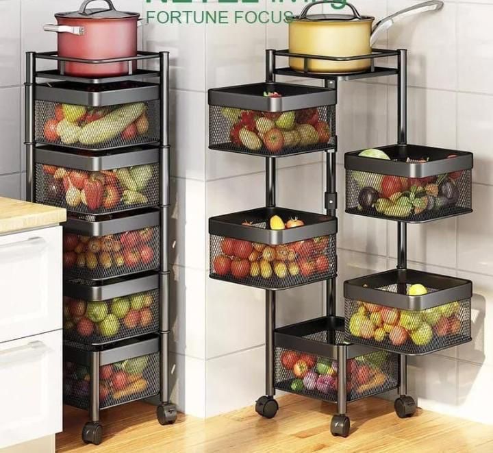 Square/Round Fruit/Kitchen storage Rack with wheelsKitchen Accessories Items for Kitchen Rack Round Design for Fruits & Vegetable Onion Storage Kitchen Trolley